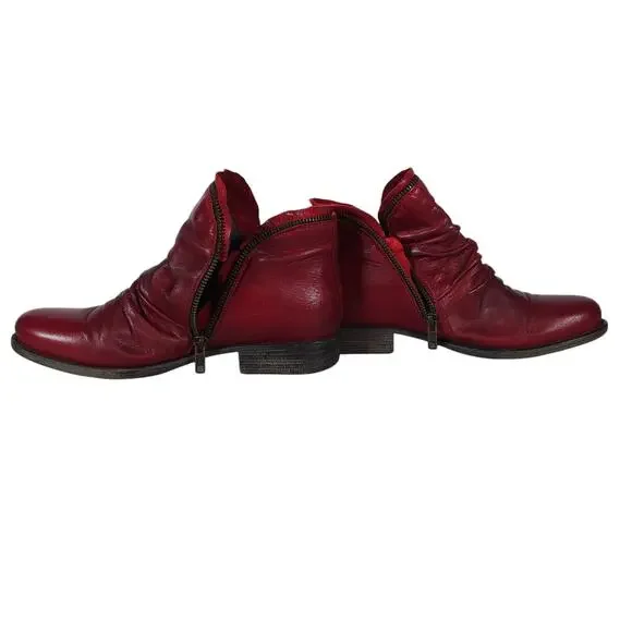 Miz Mooz Luna Ankle Boots 8 Red Leather Ruched Slouchy Relaxed Casual Chic - Picture 1 of 11